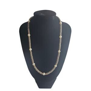 Silver Tone Faux Pearl Beaded Necklace Toggle Clasp Costume Boho 20in As-Is